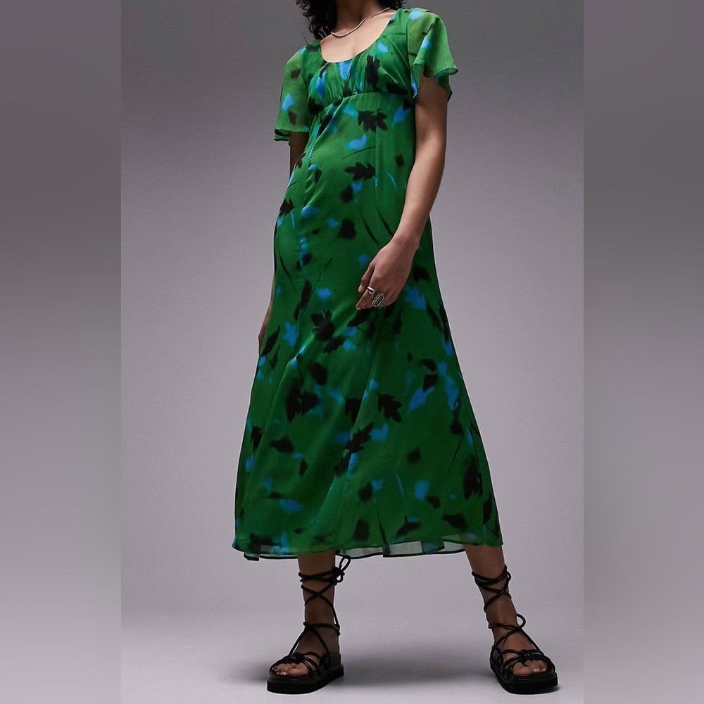 Topshop Green Floral Tea Dress - Gem